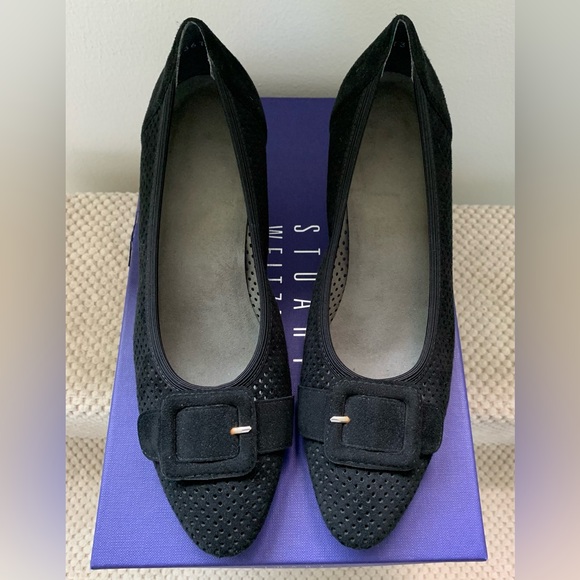 Stuart Weitzman “Tyra” Black Suede 2 inch Kitten Heels - Size 7 Medium - Picture 1 of 6